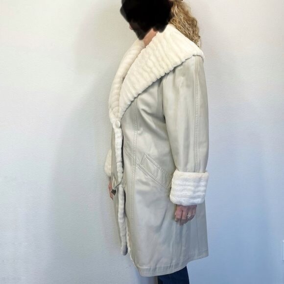 Harry Yagoda Vintage Leather Fur Coat Cream Ivory Taupe Light Unique Size Large - Picture 11 of 11